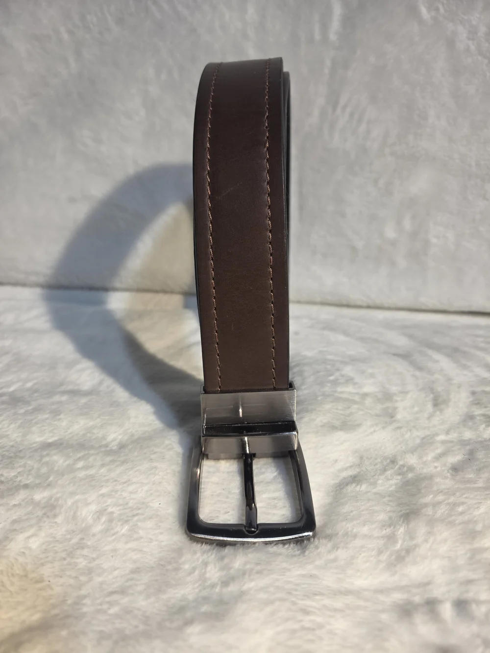 Reversible Men’s Brown and Black Leather Belt with Silver Buckle